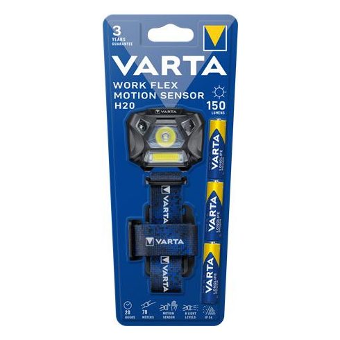 Fejlámpa, 3 LED, 3xAAA, mozgásérzékelő, VARTA " Work Flex H20"