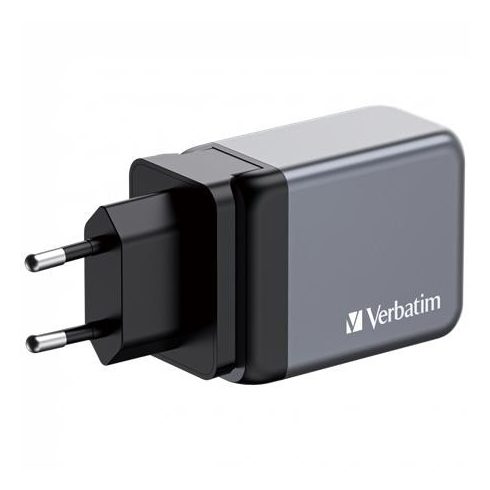 Hálózati töltő, 2xUSB-C PD (65W), USB-A QC 3.0, EU/UK/US, GaN, VERBATIM