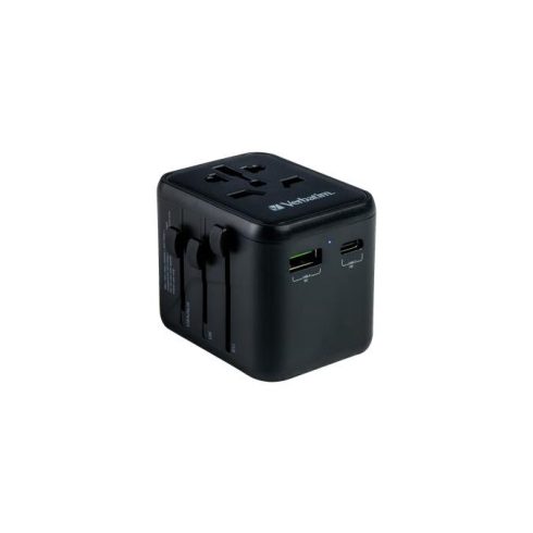 Utazóadapter, univerzális, USB-A(QC 3.0)/USB-C(PD20W)2xUSB, VERBATIM "UTA-02"