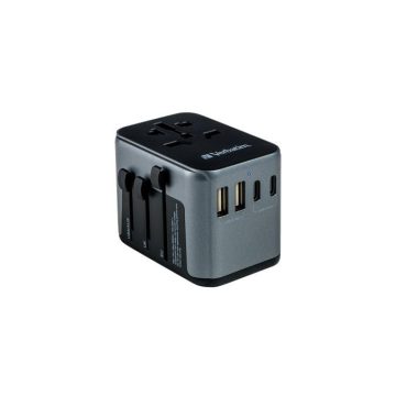   Utazóadapter, univerzális, USB-A(QC 3.0)/USB-C(PD30W)2xUSB, VERBATIM "UTA-03"