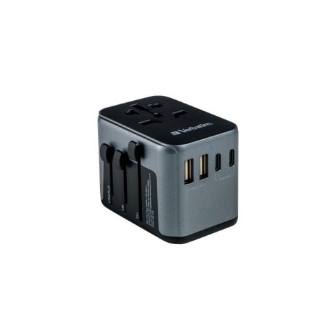 Utazóadapter, univerzális, USB-A(QC 3.0)/USB-C(PD30W)2xUSB, VERBATIM "UTA-03"