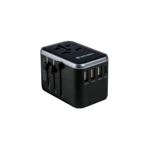 Utazóadapter, univerzális, USB-A(QC 3.0)/USB-C(PD61W)2xUSB, VERBATIM "UTA-04"