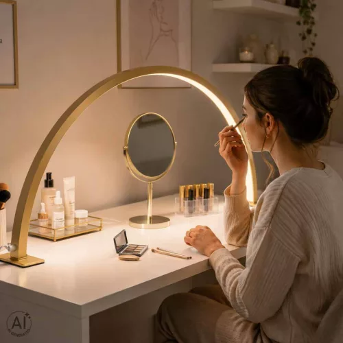 Lampa kosmetyczna LED bezcieniowa biurkowa do manicure paznokci łuk złota