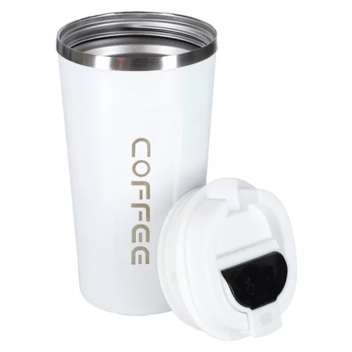 Termikus bögre szájkosárral LED termosz 500ml fehér