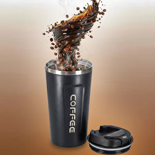 Termikus bögre szájkosárral LED termosz 500ml fekete