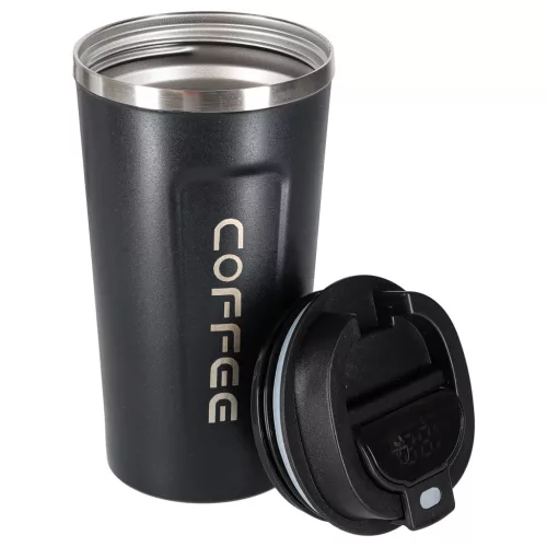 Termikus bögre szájkosárral LED termosz 500ml fekete