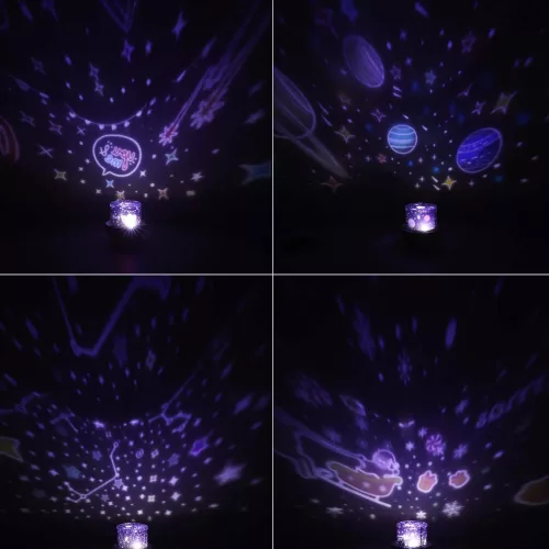 LED csillagprojektor éjszakai fény USB forgatható 6 motívum távirányító rénszarvas