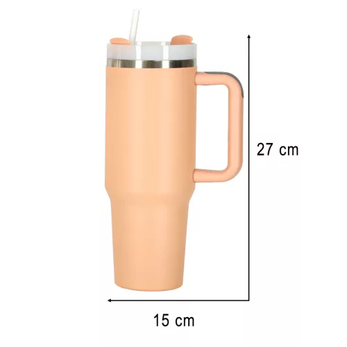 Termikus bögre szívószállal és fogantyúval termosz 1200ml por rózsaszínű