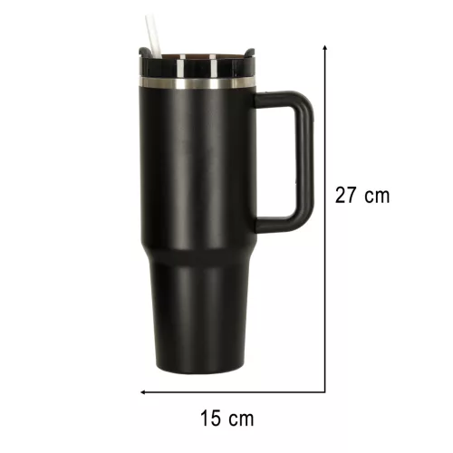 Termikus bögre szívószállal és fogantyúval termosz 1200ml fekete