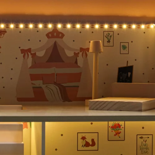 LULILO Peonio fából készült babaház 70cm LED rózsaszín LED