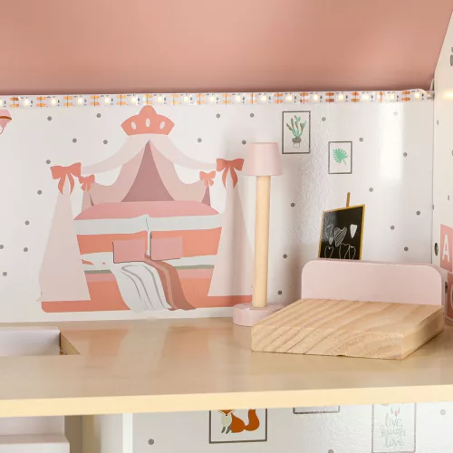 LULILO Peonio fából készült babaház 70cm LED rózsaszín LED