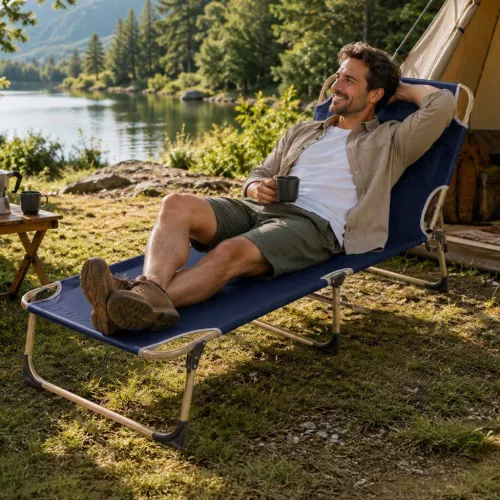 Összecsukható turista ágy Kanada 193 cm tengerészkék