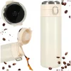 Termikus bögre szájkosárral LED termosz 420ml bézs színben