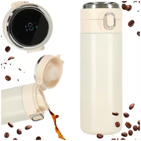   Termikus bögre szájkosárral LED termosz 420ml bézs színben