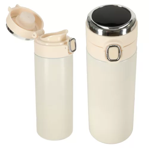 Termikus bögre szájkosárral LED termosz 420ml bézs színben
