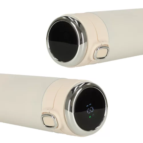 Termikus bögre szájkosárral LED termosz 420ml bézs színben