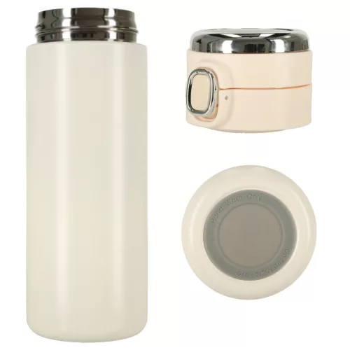 Termikus bögre szájkosárral LED termosz 420ml bézs színben