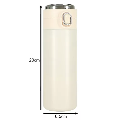 Termikus bögre szájkosárral LED termosz 420ml bézs színben