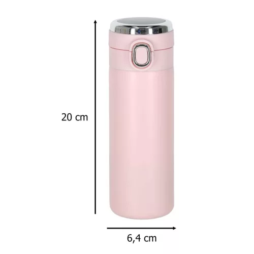 Termikus bögre szájkosárral LED termosz 420ml rózsaszínű