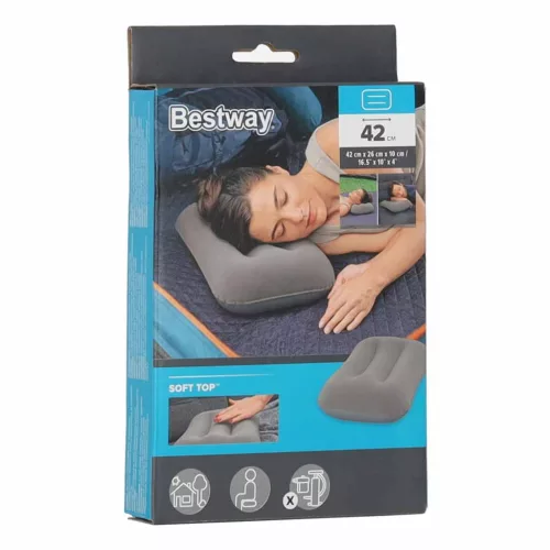 BESTWAY 67121 Utazási felfújható velúr párna szürke