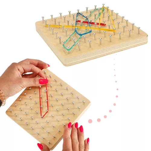 Geoboard geoplan fa kirakós létrehozása formák gumiszalagokkal