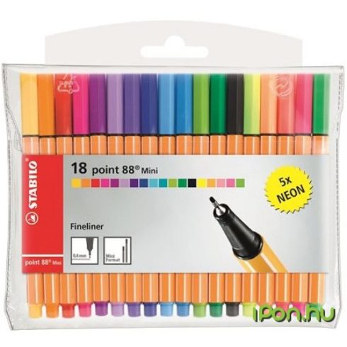 STABILO Tűfilc készlet 0.4 mm Point 88 Mini Neon 18 különböző szín