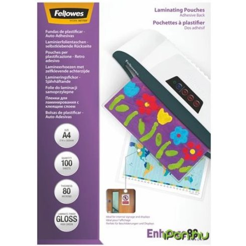 FELLOWES A3 fényes lamináló fólia 80 mikron öntapadó hátlappal
