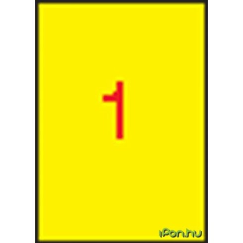 APLI 1 pályás színes etikett 210 x 297 mm sárga 100 etikett/csomag
