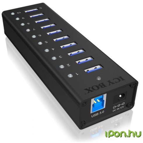ICY BOX IB-AC6110 Active 10-port USB 3.0 hub in a robust aluminum enclosure