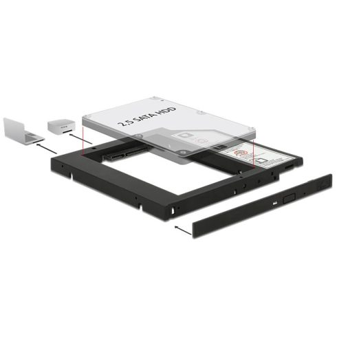 DELOCK Notebook SATA 5.25" keret 1 x 2.5"-es SATA SSD/HDD-hez 9.5 mm