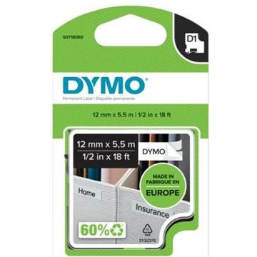 DYMO D1 állandó poliészter szalag 12mmx5.5m fekete-fehér