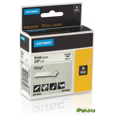 DYMO Rhino Feliratozógép szalag vinyl 9 mm x 5.5 m fehér-fekete