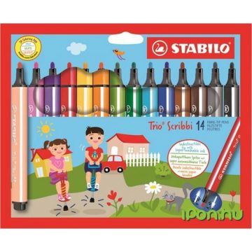   STABILO Filctoll készlet 1.5-2 mm rugós hegy Trio Scribbi 14 különböző szín