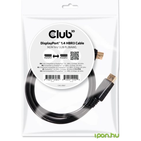 CLUB3D DisplayPort Összekötő Fekete 1m CAC-2067