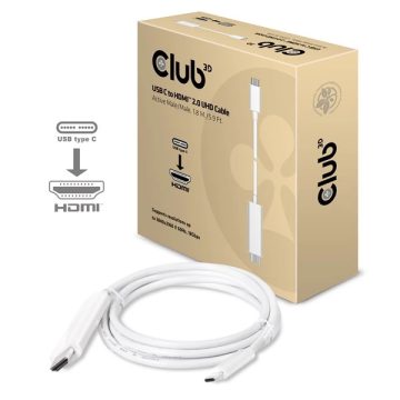   CLUB3D USB 3.1 Type C HDMI 2.0 Átalakító Fehér 1.8m CAC-1514