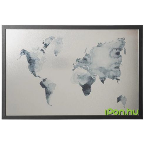 VICTORIA Üzenőtábla ezüst mágneses 60x40 cm fekete keret Világtérkép