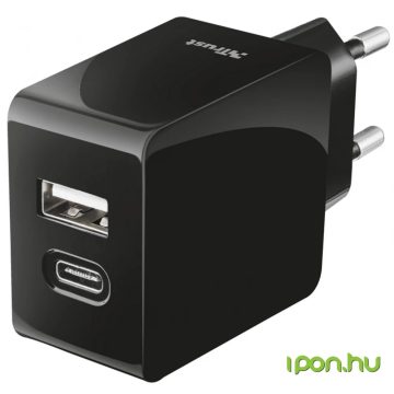   TRUST 21589 Fast Dual USB-C and USB Wall Charger for phones and tablets 17W