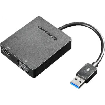 LENOVO USB 3.0 VGA/D-Sub + HDMI Átalakító Fekete 10cm