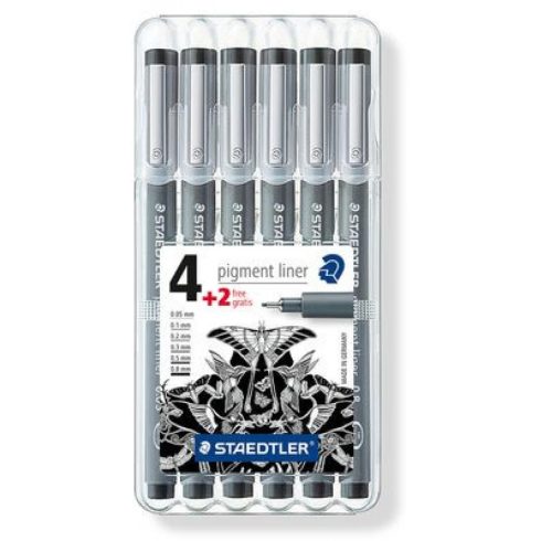 STAEDTLER Tusfilc készlet Pigment Liner 308 4+2 fekete