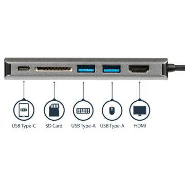   STARTECH USB-C Multiport Adapter with HDMI - SD Reader - 2xA 1xC - PD 3.0