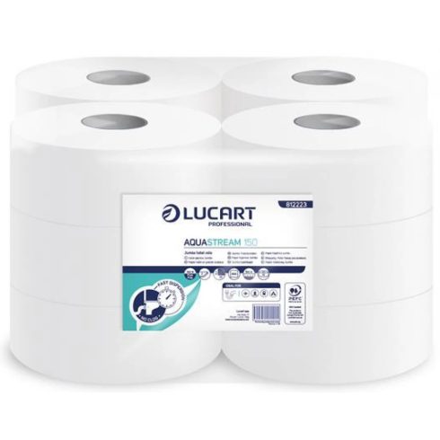 LUCART Aquastream 150 Toalettpapír 2 rétegű nagytekercses 150 m 19 cm átmérő fehér