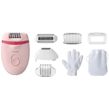   PHILIPS BRE285/00 Satinelle Essential vezetékes kompakt epilátor + 7 tartozék rózsaszín