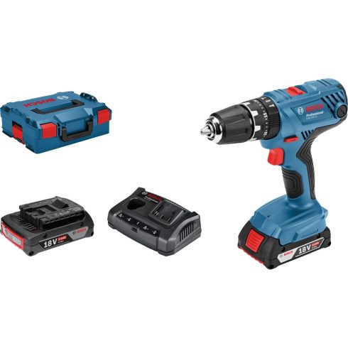 BOSCH GSB 18V-21 Akkus ütvecsavarozó + L-BOXX 136 + 2x2Ah akku