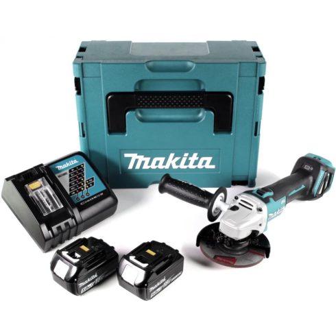 MAKITA DGA511RTJ Akkumulátoros sarokcsiszoló + MAKPAC Gr.2 + 2x5Ah akku