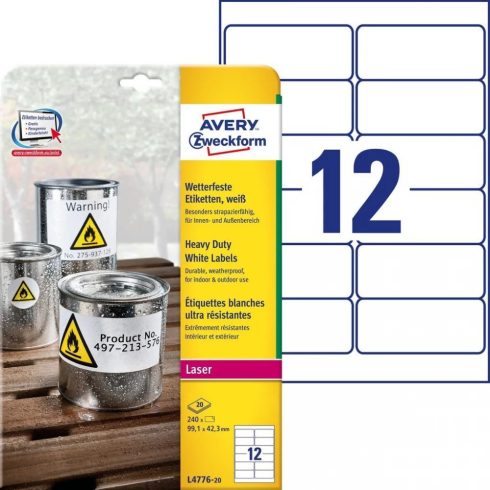 AVERY Időjárásálló Címke lézer nyomtatóhoz 99.1x42.3mm 20x12db fehér