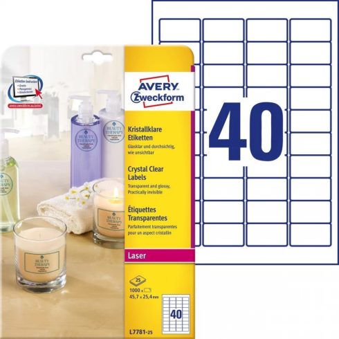AVERY Különleges Címke lézer nyomtatóhoz 45.7x25.4mm 25x40db átlátszó