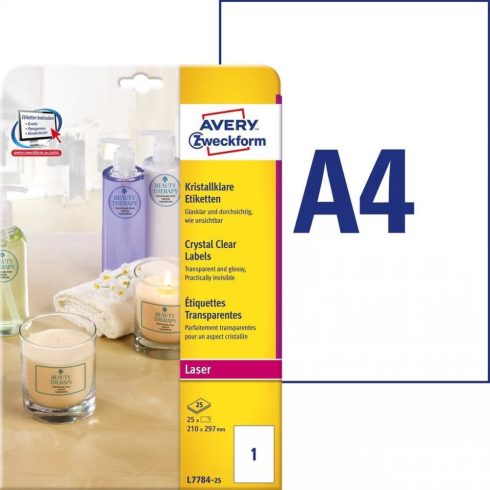 AVERY Különleges Címke lézer nyomtatóhoz 210x297mm 25x1db átlátszó