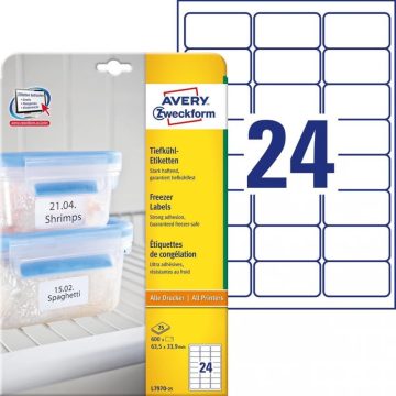   AVERY Fagyasztó Címke nyomtatóhoz 63.5x33.9mm 25x24db fehér
