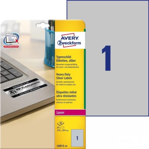 AVERY Ipari Címke lézer nyomtatóhoz 210x297mm 20x1db ezüst