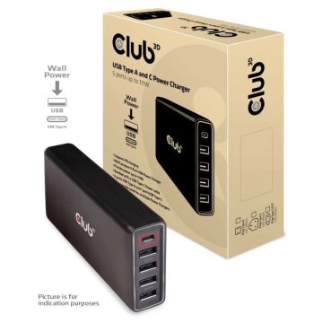 CLUB3D USB Type A and C Power Charger 5 ports up to 111W EU